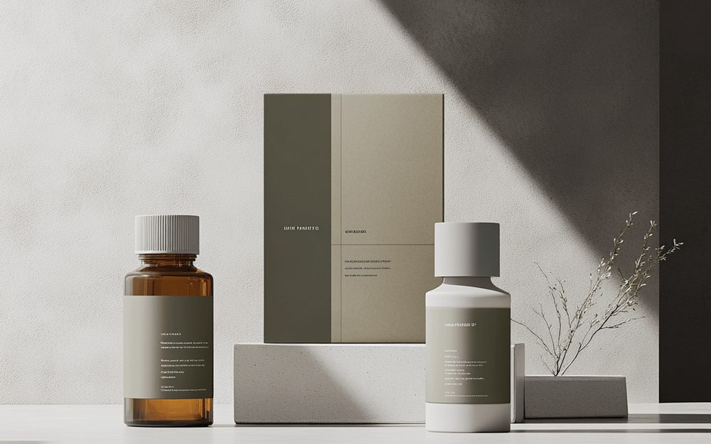 Minimally designed OTC product packaging in muted colours